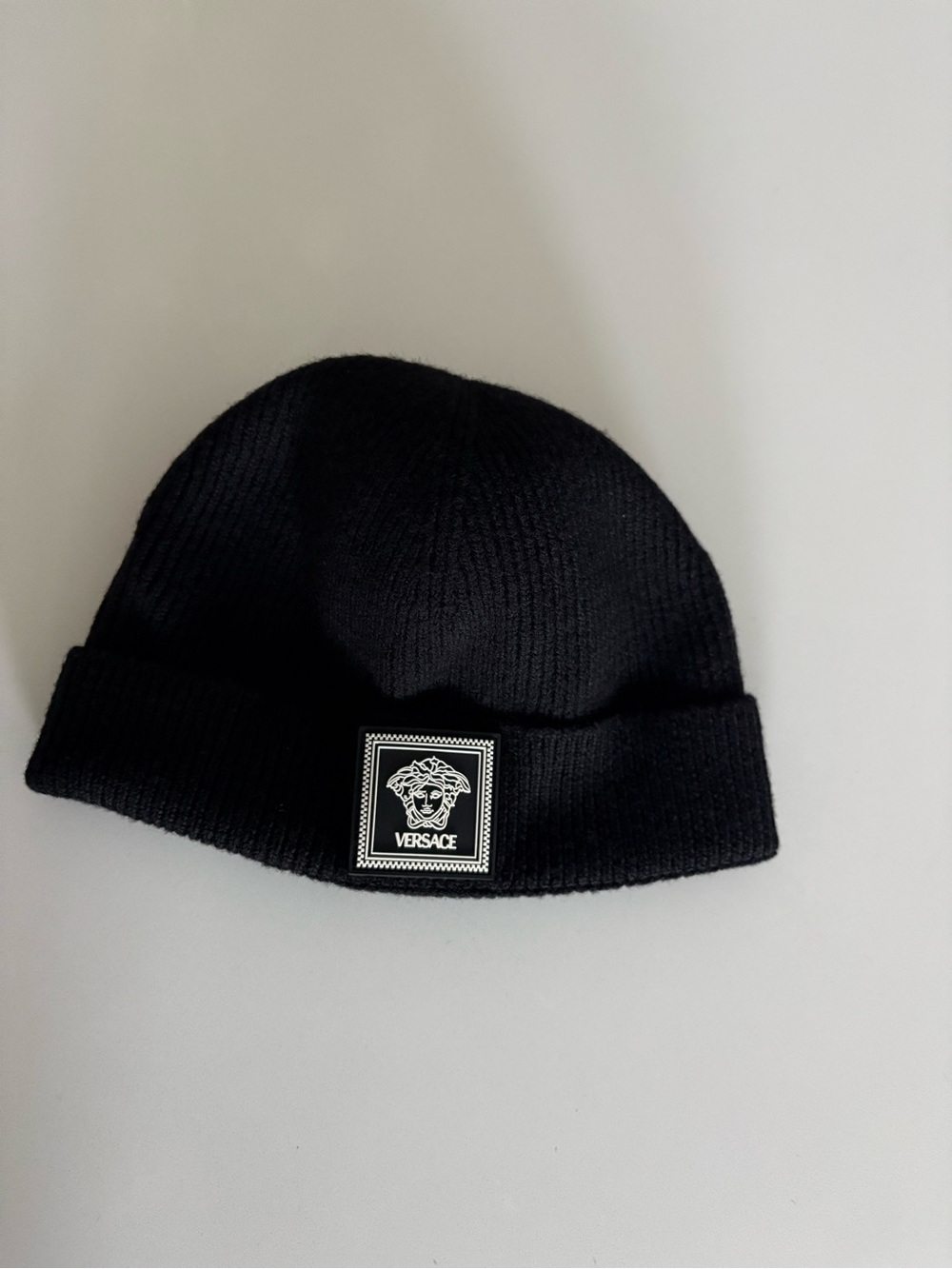 Versace Black Wool Knit Beanie with Medusa Patch Made in Italy